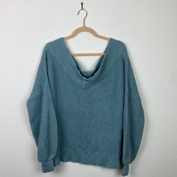 Zenana | Sea Blue-Green Off-Shoulder Oversized Sweater M - Picture 8 of 8